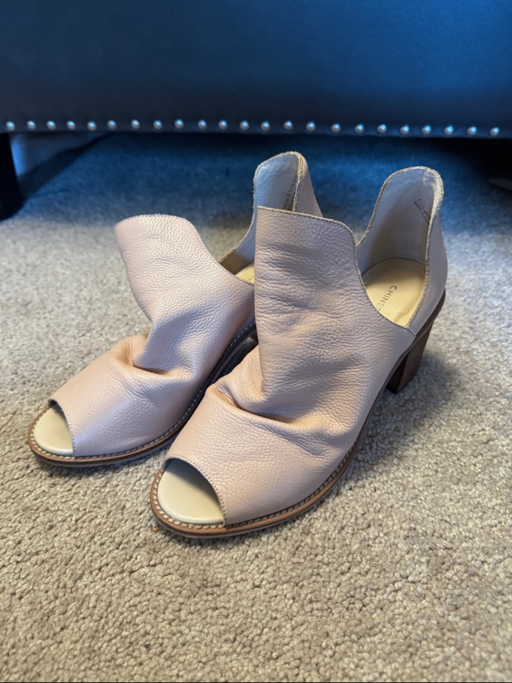 Chinese Laundry Open-Toe Leather Heel Sandal boot in Blush